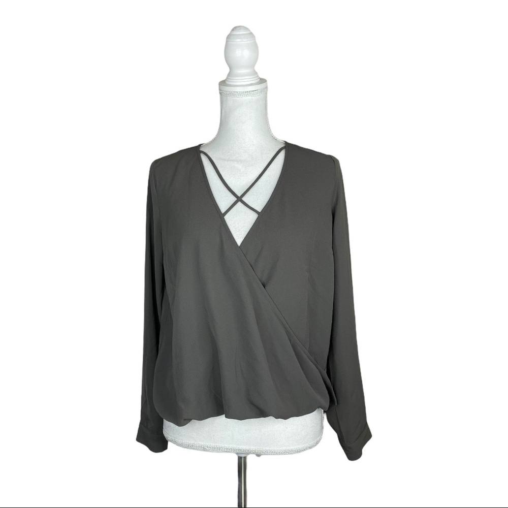 Forever 21 Dark Grey Caged Front Wrap Style Blouse